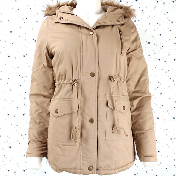 Khaki Faux Fur Hooded Utility Parka Jacket - Picture 2 of 8